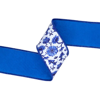 Blue China Floral Ribbon 2.5"
