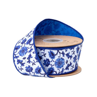 Blue China Floral Ribbon 2.5"