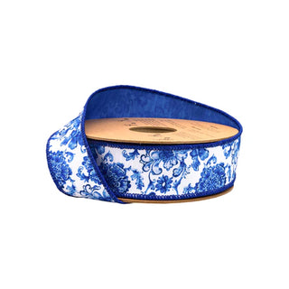 Blue Floral Wired Ribbon 1.5"
