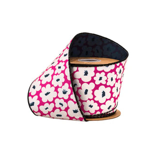 Floral on Pink Wired Ribbon 4"