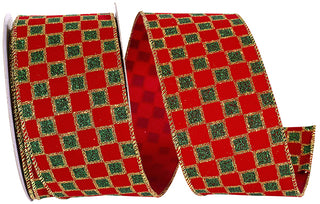 Red Green Velvet Checked Ribbon