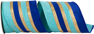 4" Blue Stripe Dupioni Ribbon