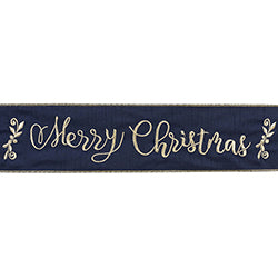 Merry Christmas Navy Gold Ribbon