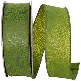 Leaf Scroll Embossed Ribbon W 1.5" 30 Yds Moss