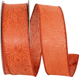 Leaf Scroll Embossed Ribbon 1.5" Rust W