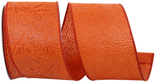 Leaf Scroll Embossed Ribbon 2.5" Rust W