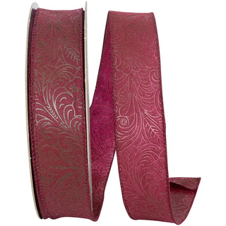 Leaf Scroll Embossed Ribbon 1.5" W Burgundy 30Yds