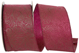 Leaf Scroll Embossed Ribbon 2.5" Burgundy W