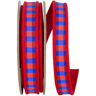 Red Blue Check Ribbon 7/8"