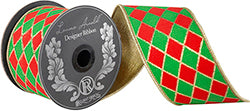 Green Red Diamond Ribbon 4"