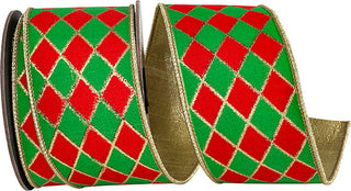Green Red Diamond Ribbon 4"