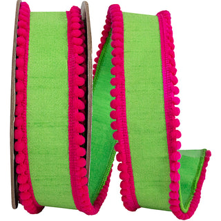 1.5" Lime Fuchsia Pom Ribbon