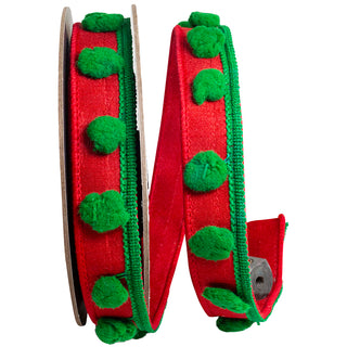 Pom Pom Ribbon Red/Gr W
