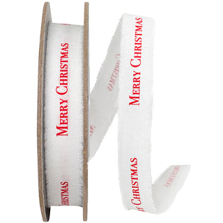 5/8" Red Merry Christmas Linen Ribbon