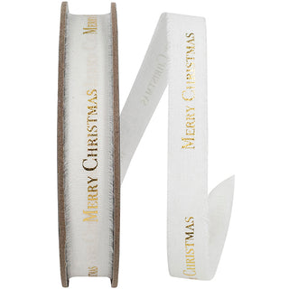 5/8" Gold Merry Christmas Linen Ribbon