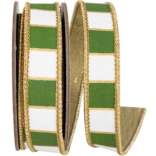 1" Moss Gilded Check Ribbon W