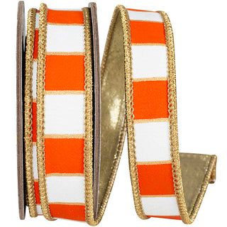 1" Orange Gilded Check Ribbon W