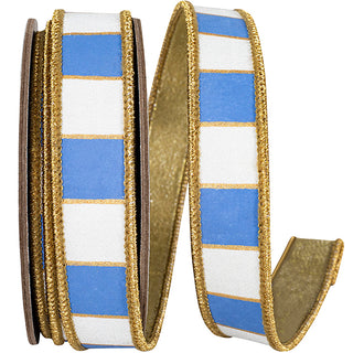 1" Blue Gilded Check Ribbon W
