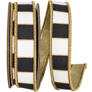 1" Black Gilded Check Ribbon W