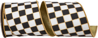 4" Black Gilded Check Ribbon W