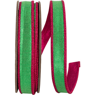 7/8" Green Fuchsia Metallic Ribbon