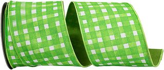Green Watercolor Check Ribbon 4"