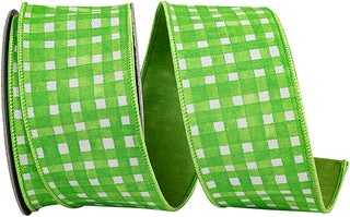 Green Watercolor Check Ribbon 2.5"