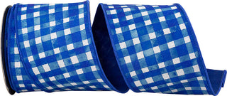 Blue Watercolor Check Ribbon 4"
