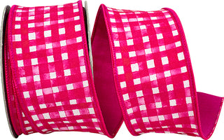 H. Pink Watercolor Check Ribbon 2.5" 4"