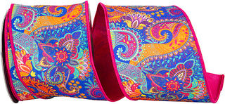 Fuchsia Paisley Ribbon 4"