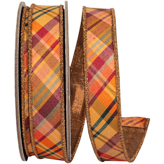 1" Tierra Diagonal Plaid Ribbon W