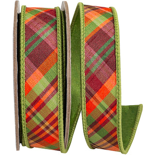 1" Sage Diagonal Plaid Ribbon