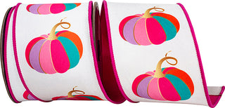 4" White Fuchsia Pumpkin Ribbon