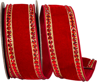 2.5" Red Rhinestone Velvet Ribbon