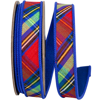 1" Blue Diagonal Plaid Ribbon