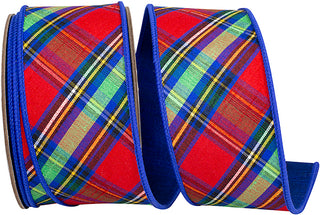 2.5" Blue Diagonal Plaid Ribbon