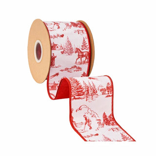 4" Red Christmas Toile Ribbon