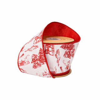 4" Red Christmas Toile Ribbon