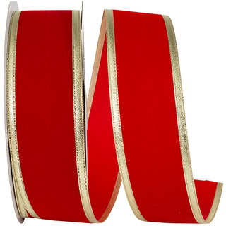 Red Velvet Gold Trim Ribbon 50yards