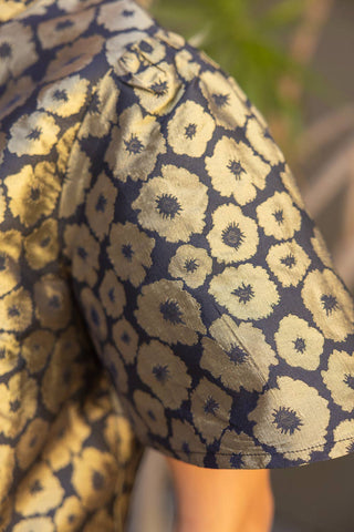 Ruffle Neck Gold Floral Top