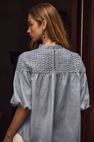 Bubble Sleeve Blouse Blue