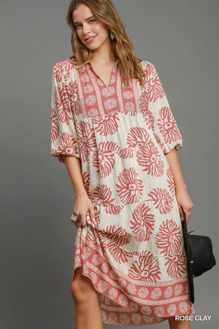 Border Print Midi Dress