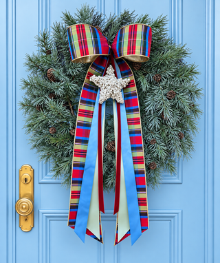 Red and Blue Plaid Pearl Star Bow