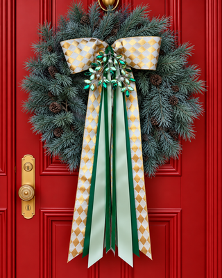 Green and Gold Pearl Mistletoe Bow