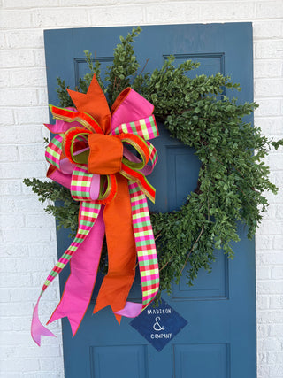 Pink Plaid & Carrot Orange Bow