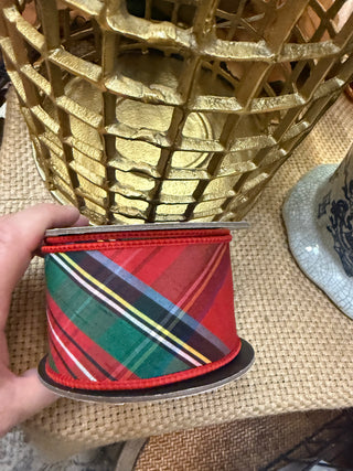 Diagonal Red Plaid Ribbon 2.5" W