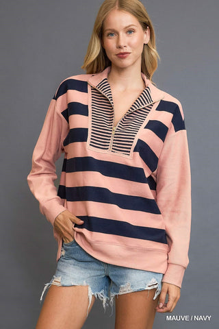 Striped Terry Half-Zip