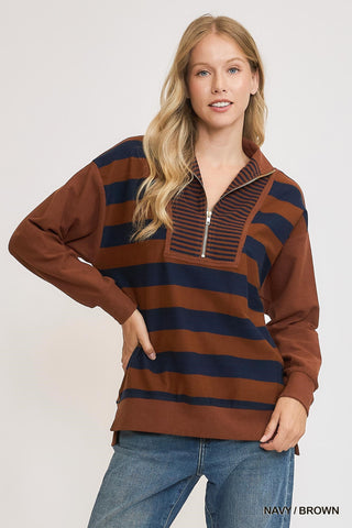 Striped Terry Half-Zip