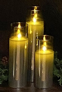 Smoke Glass Pillar LED Candle Set