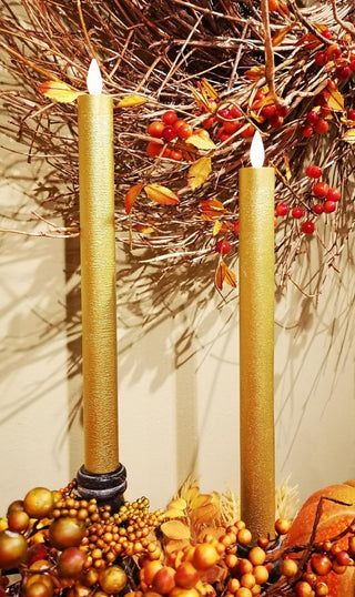 12" Gold Motion Taper Candle S/2